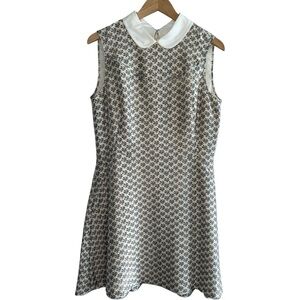 TORY BURCH 100% Silk Fran Mini Dress Removable Collar Sleeveless Cream Ivory 12